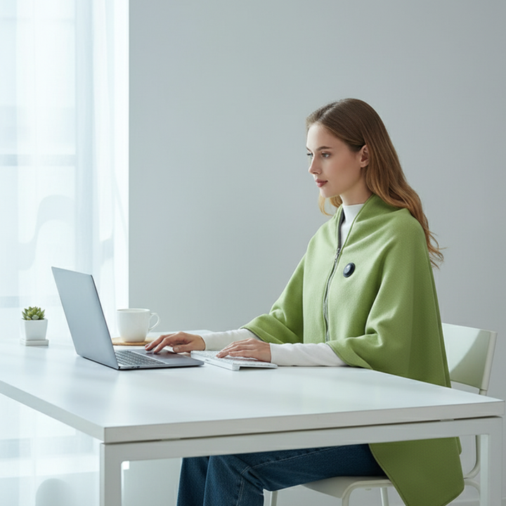 Couverture chauffante USB pour bureau, chaleur ajustable 3 niveaux, confort optimal toute la journée.