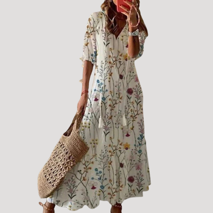 Robe longue femme estivale, style bohème fluide, offrant confort, élégance et un look décontracté moderne.