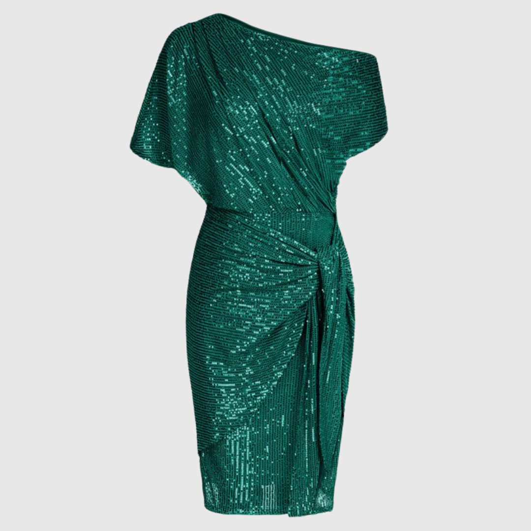 Mini-robe de fête bodycon pour femme, entièrement recouverte de paillettes, style glamour et ajusté.