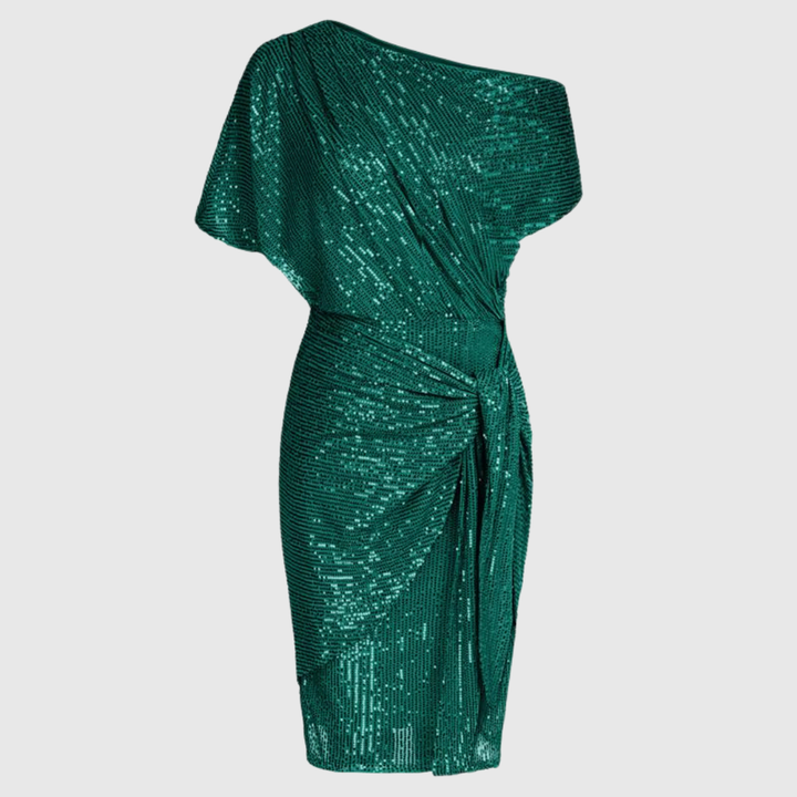 Mini-robe de fête bodycon pour femme, entièrement recouverte de paillettes, style glamour et ajusté.