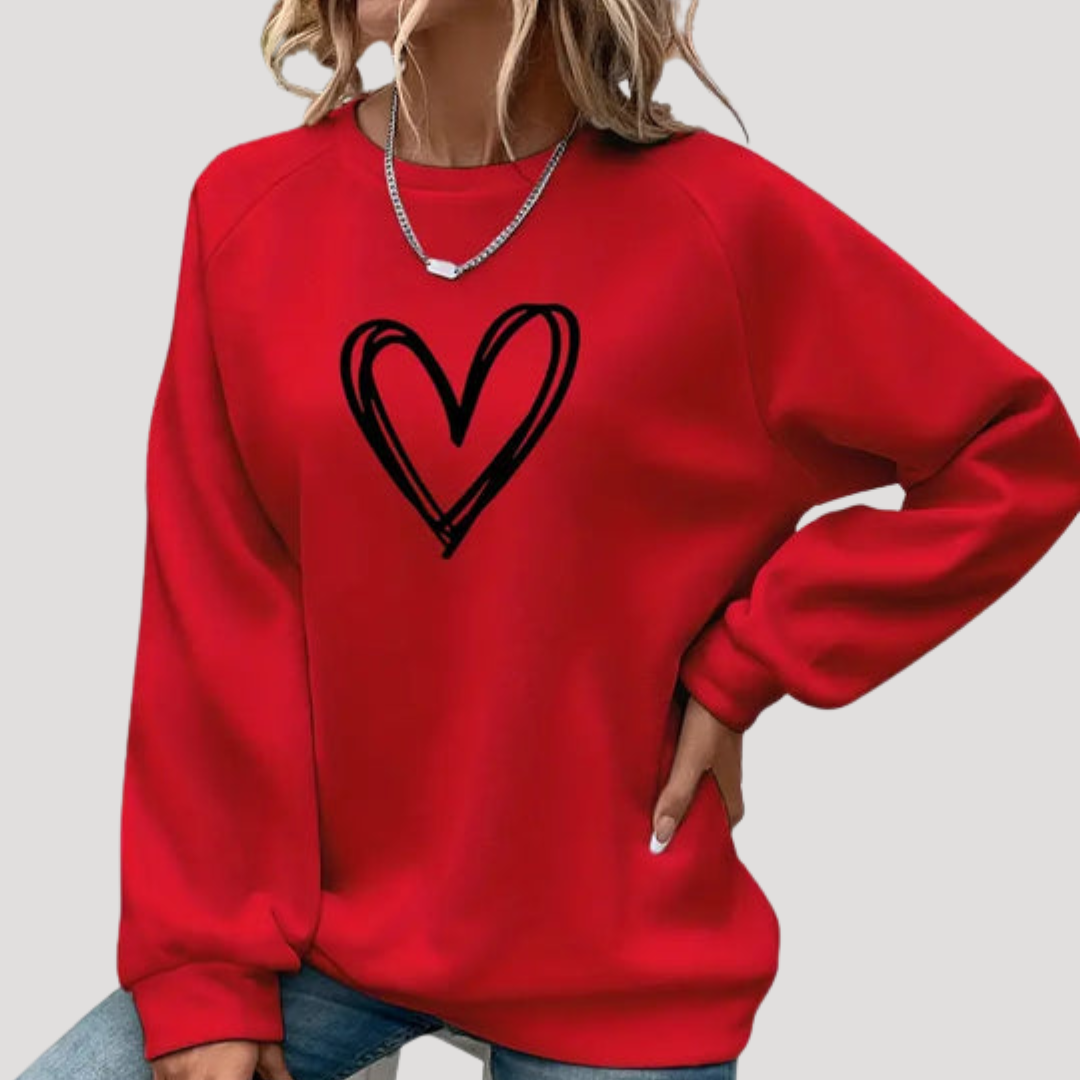 Pull femme hiver/automne, col rond, motif cœur discret, élégant et confortable pour toutes occasions.