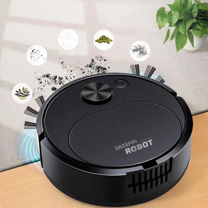 Aspirateur robot intelligent 3-en-1 pour nettoyage automatique efficace de la maison : aspiration, lavage, balayage.