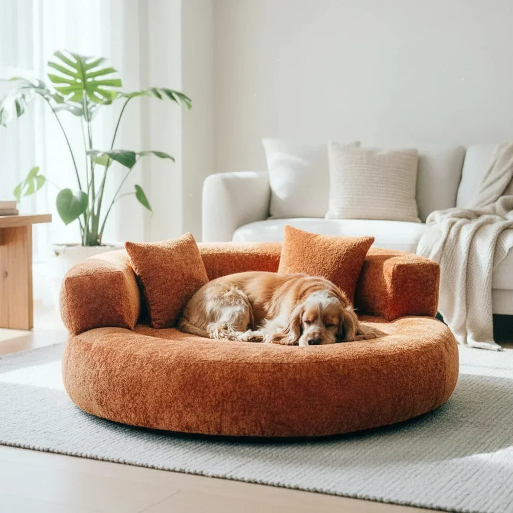 Lit donut ultra doux en peluche pour un repos confortable de votre chien ou chat.