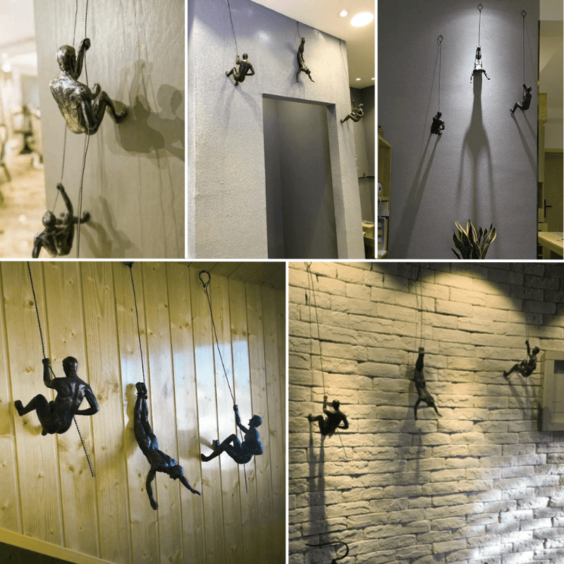 Design intérieur avec sculpture murale Homme Grimpant, luxe et modernité. Art mural abstrait.