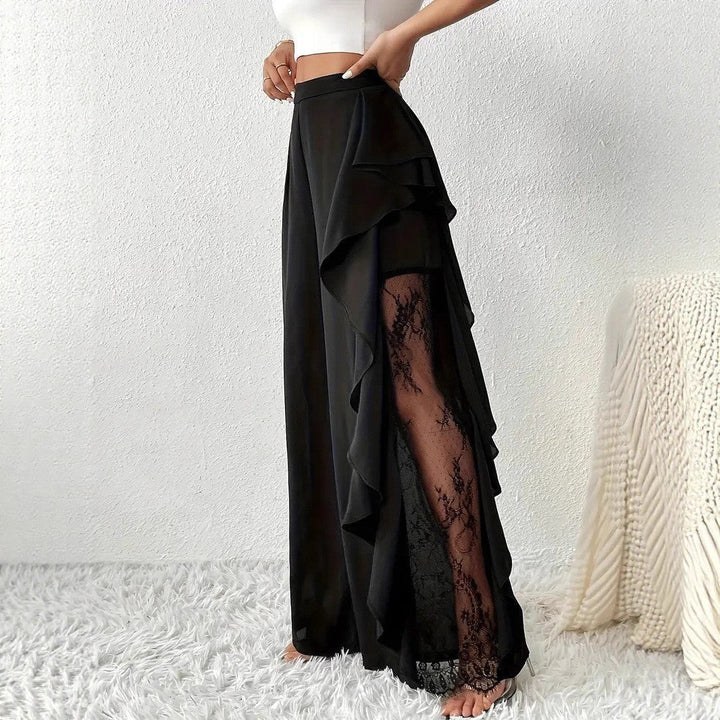 Pantalon femme chic taille haute à jambe large fluide, parfait pour une élégance moderne en toute occasion.
