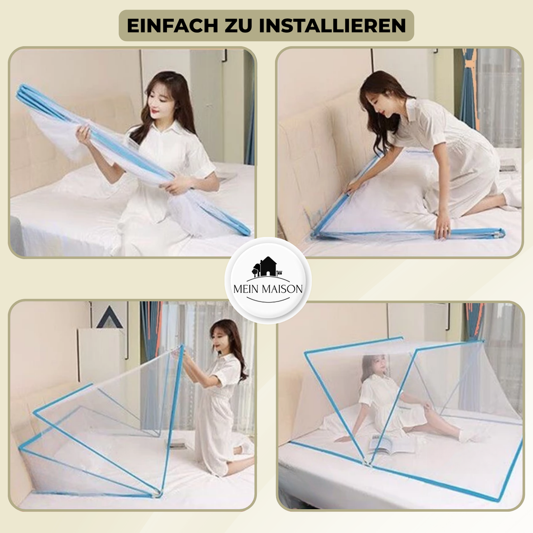 Tente moustiquaire MosquiDome pliable, assurant une protection anti-moustiques pour le sommeil en voyage et à la maison.