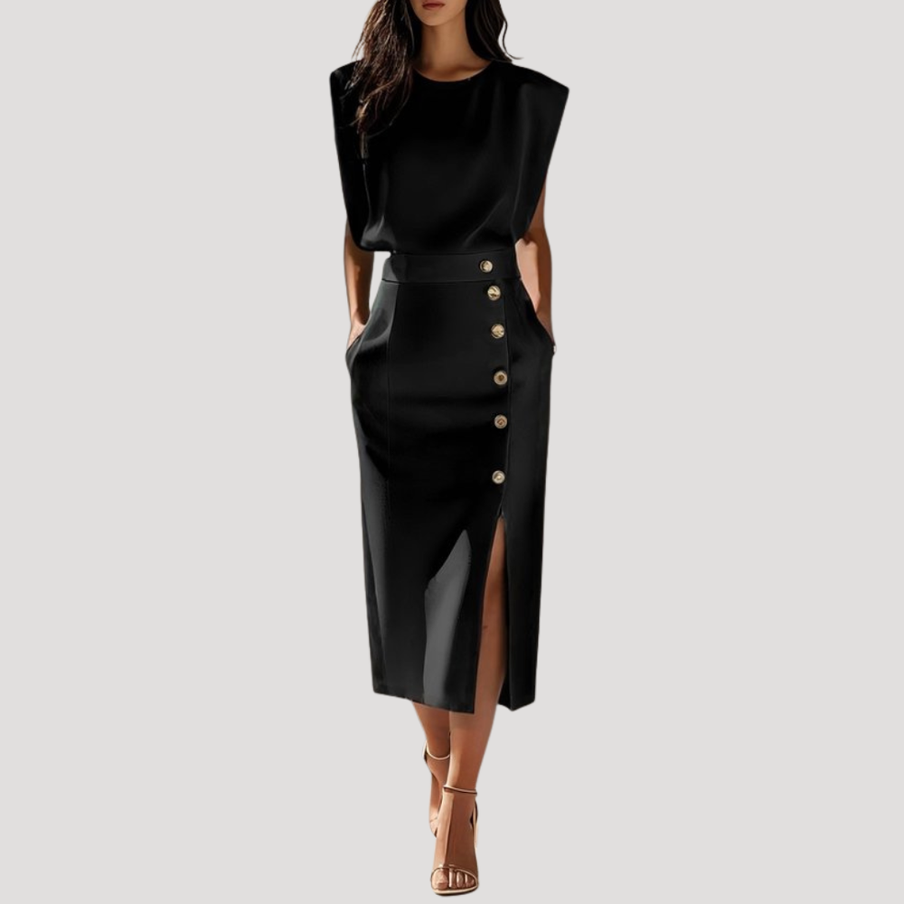 Robe midi boutonnée chic pour femme, sans manches, avec ceinture. Parfaite pour la mode estivale et polyvalente.