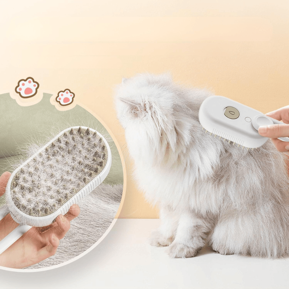 Brosse de toilettage à vapeur pour chat, confort maximal et réduction des poils.