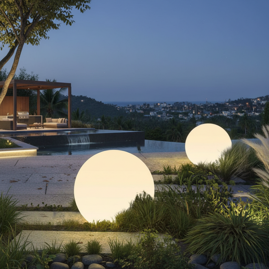 Lampe sphère LED RGB, look épuré et moderne, sublime votre intérieur ou extérieur avec ses lumières colorées.