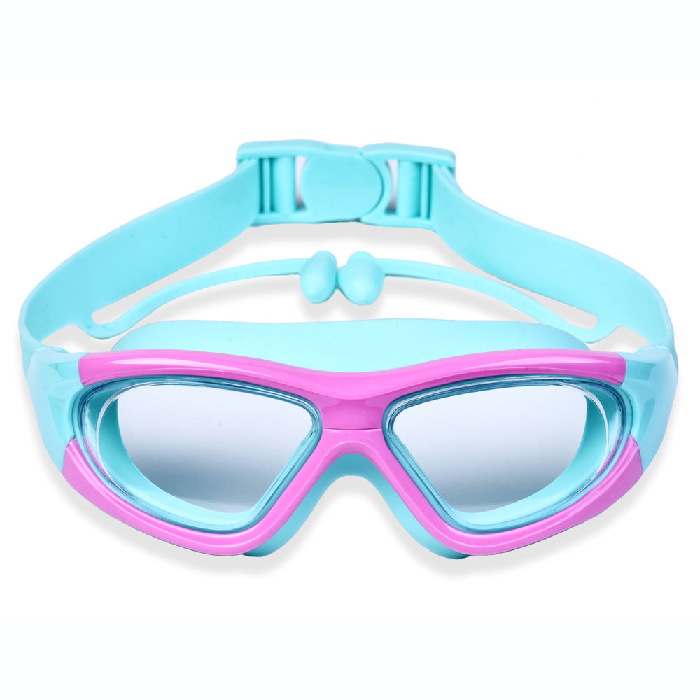 Grand cadre silicone pour lunettes natation enfant, anti-buée, protection UV optimale.
