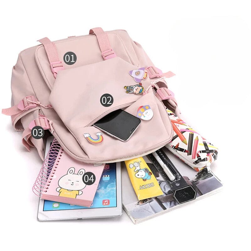 Sac à dos d'école pour fille, grand compartiment, idéal pour livres et cahiers.