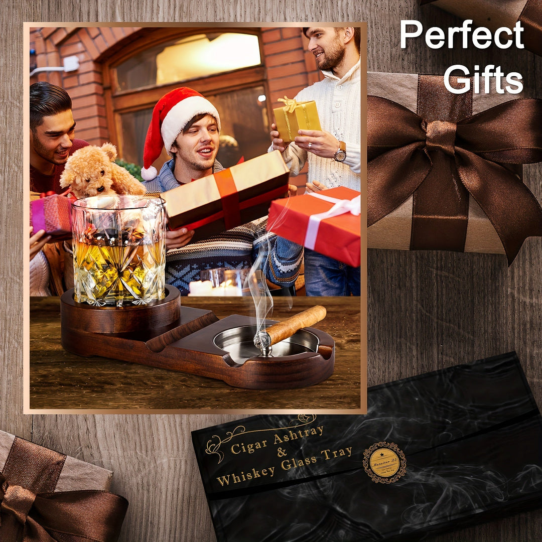 Idée cadeau homme: set cendrier à cigares et plateau à whiskey élégant, luxe et pratique.