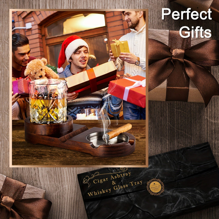 Idée cadeau homme: set cendrier à cigares et plateau à whiskey élégant, luxe et pratique.
