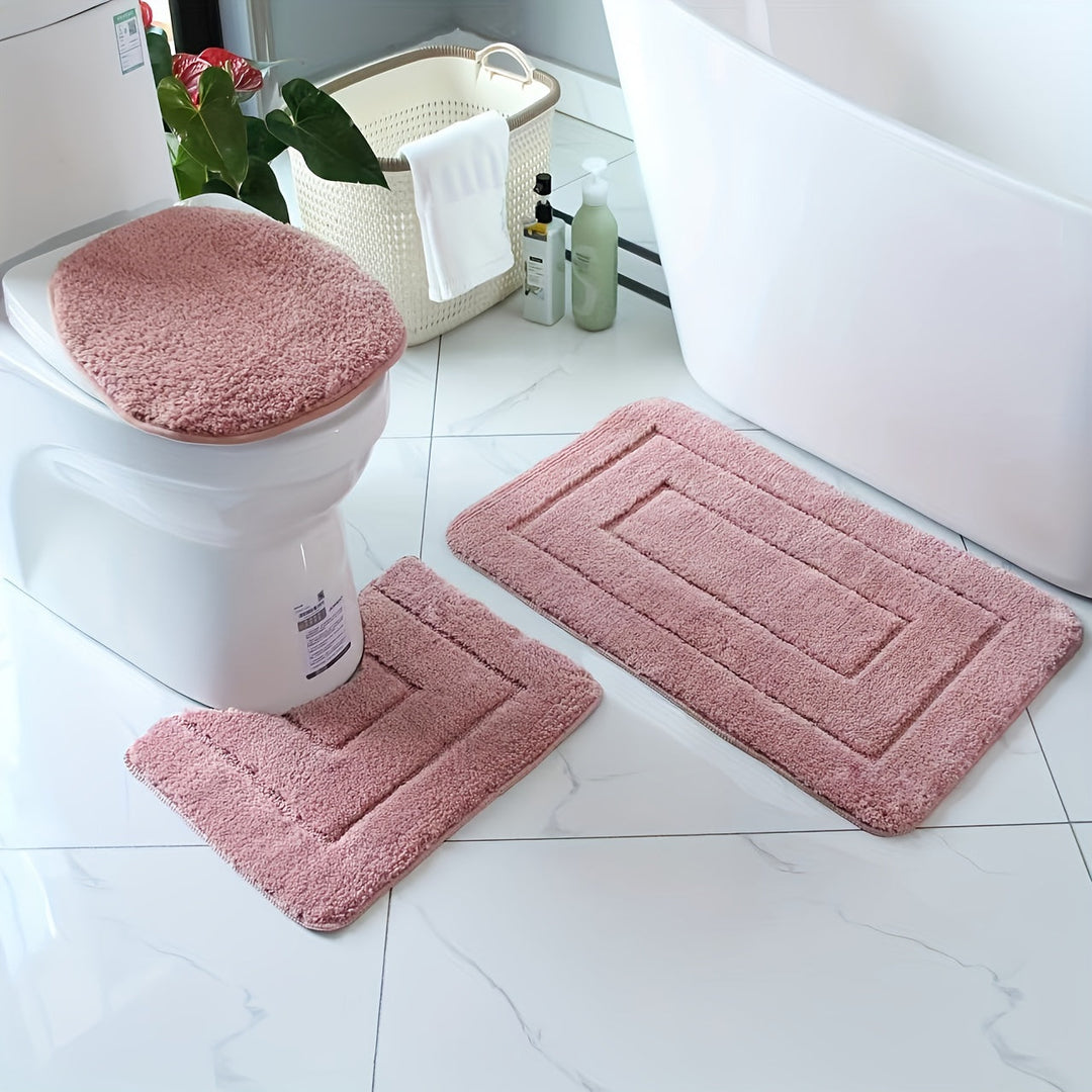 Ensemble de tapis de salle de bain 3 pièces, fibres ultrafines, séchage ultra-rapide, antidérapant efficace.
