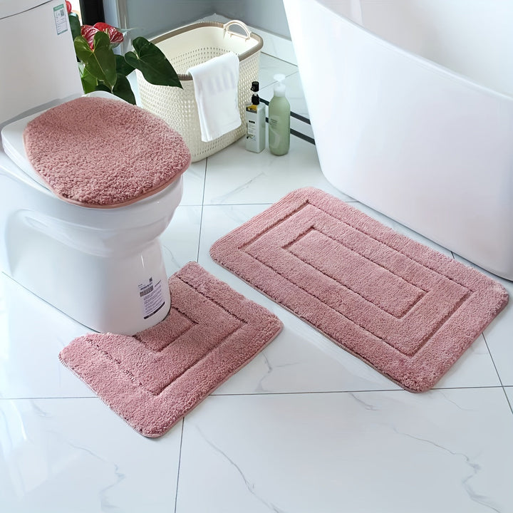 Ensemble de tapis de salle de bain 3 pièces, fibres ultrafines, séchage ultra-rapide, antidérapant efficace.