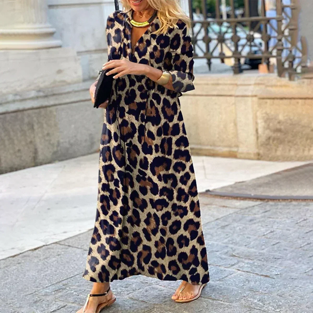 Robe femme à imprimé léopard polyvalente, audacieuse et confortable, idéale pour un style chic et moderne.