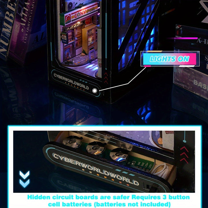 Modèle 3D cyberpunk détaillé, kit de construction DIY avec lumières LED. Parfait pour la décoration intérieure.