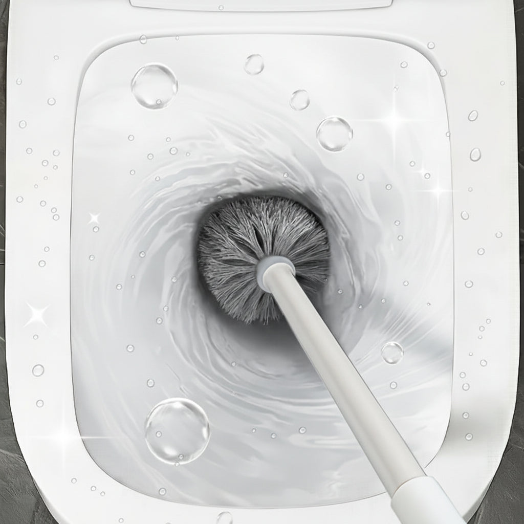 Brosse WC grise avec support mural sans perçage, propreté et organisation facile dans la salle de bain.