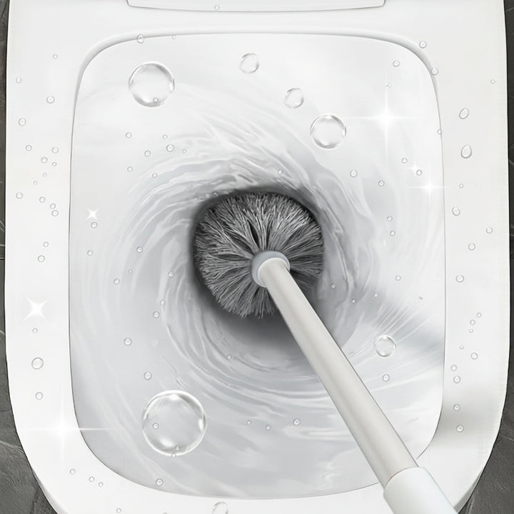 Brosse WC grise avec support mural sans perçage, propreté et organisation facile dans la salle de bain.