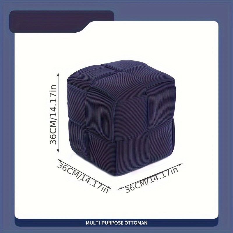 Pouf repose-pieds et siège d'appoint CordyCube bleu marine. Velours côtelé, mobilier salon polyvalent.