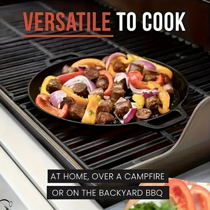 Poêle en fonte robuste, ustensile cuisine durable pour grillade, camping et usage extérieur polyvalent.
