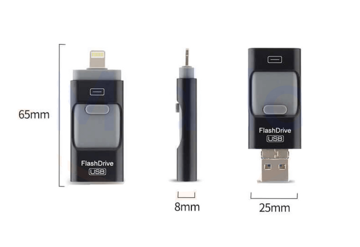 Clé USB multifonction 4 en 1. Sauvegarde rapide pour téléphones, tablettes, PC. Compatible USB-C, Lightning.