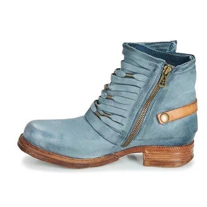 Bottines chic en cuir rétro pour femme, talon bloc stable, parfaites pour la mode automne.