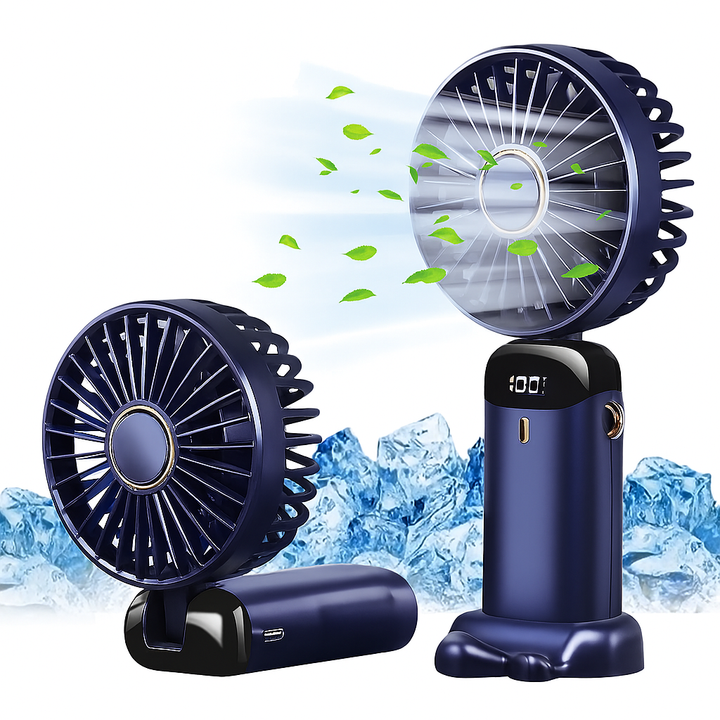Ventilateur portable rechargeable 5000mAh pour une fraîcheur maximale en été, idéal bureau ou voyage.