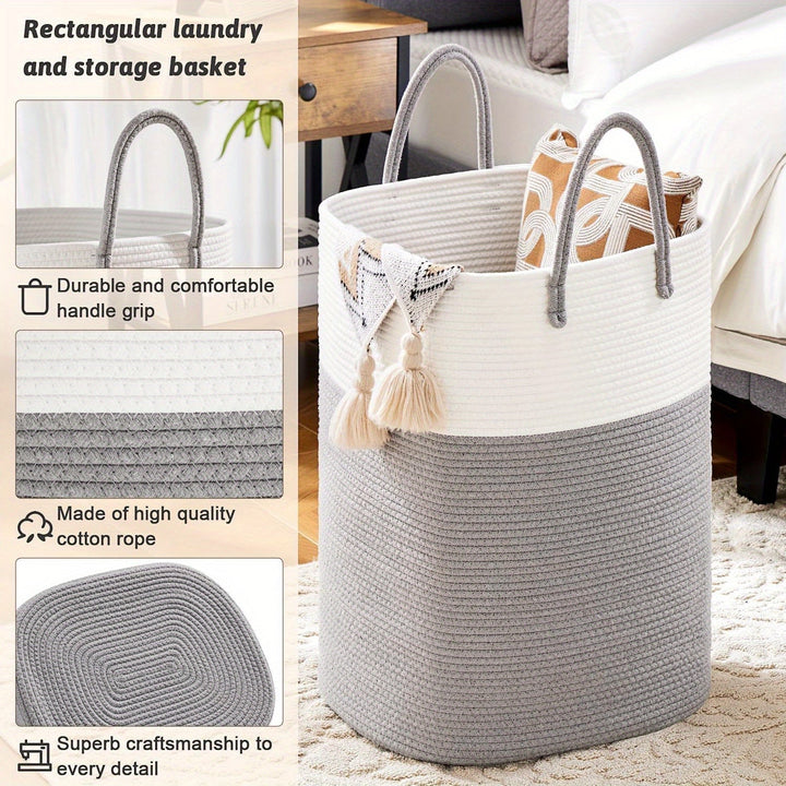 Panier à linge tressé en coton, robuste et élégant, parfait pour l'organisation et la décoration de la maison.