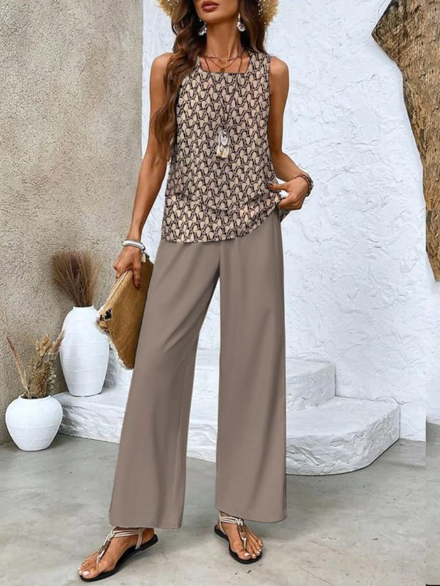 Ensemble femme Ghislaine floral élégant. Haut fleuri et pantalon confortable pour une tenue chic féminine.