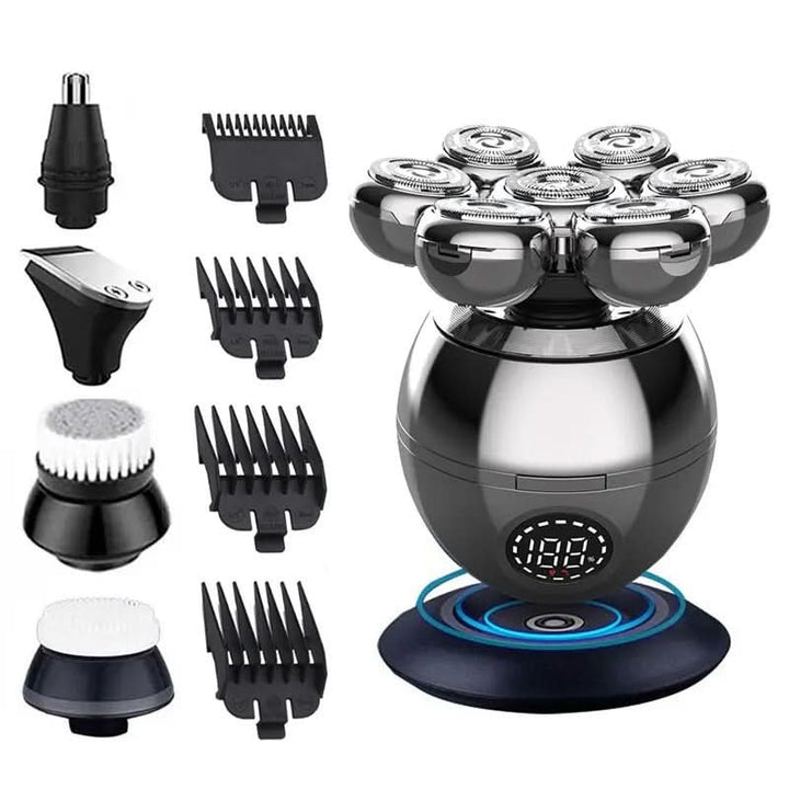 Rasoir électrique homme 7D avec affichage LED. Rechargeable USB, étanche IP68. Pour un rasage complet et efficace.