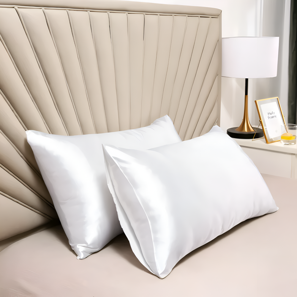 Housse d'oreiller protectrice unie en polyester anti-rides pour chambre à coucher.
