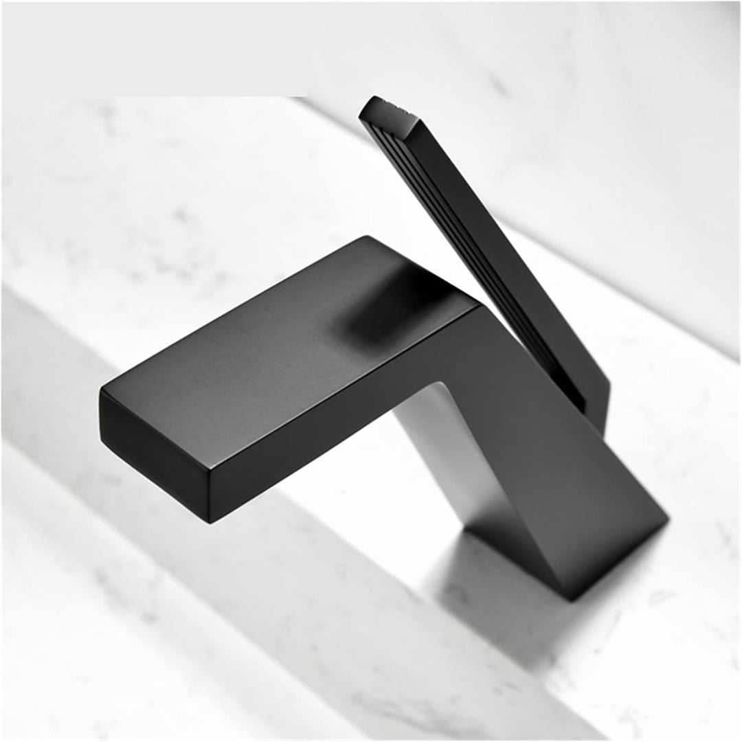 Robinet de salle de bain noir mat monocommande, design contemporain pour lavabo.