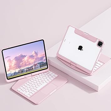 Clavier iPad avec trackpad et design pliable 360°, parfait pour protéger l'appareil et améliorer la productivité.