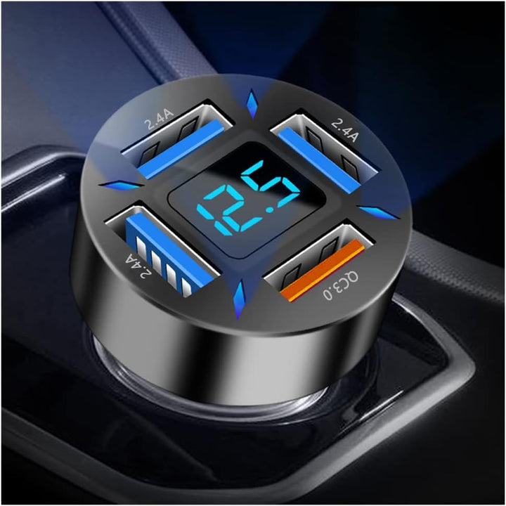 Chargeur rapide 66W pour véhicule, avec ports USB PD et QC 3.0, idéal pour smartphone.