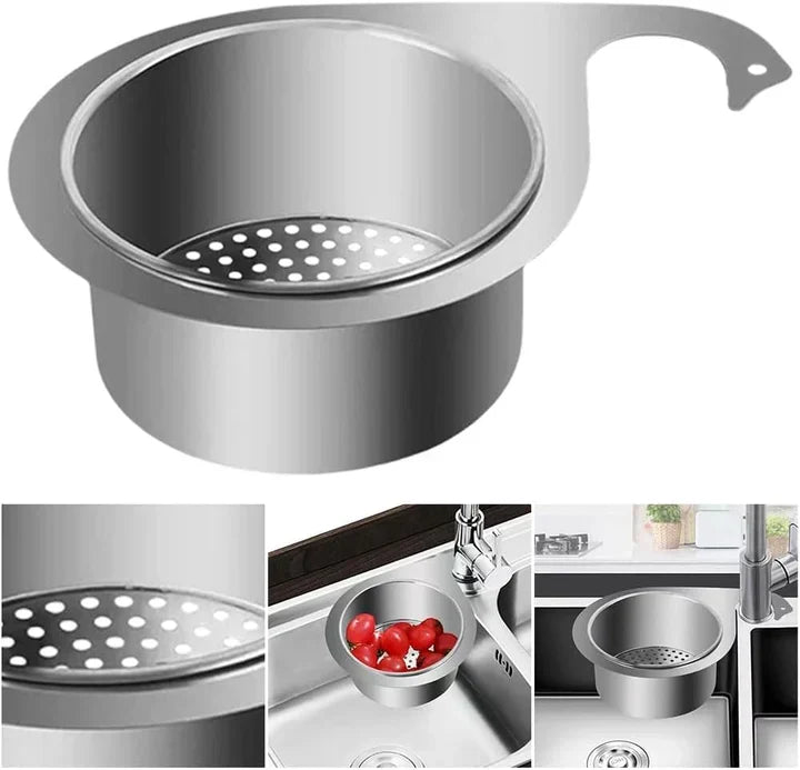 Filtre évier anti-bouchon forme cygne, en acier inoxydable pour drainage rapide et hygiène cuisine.