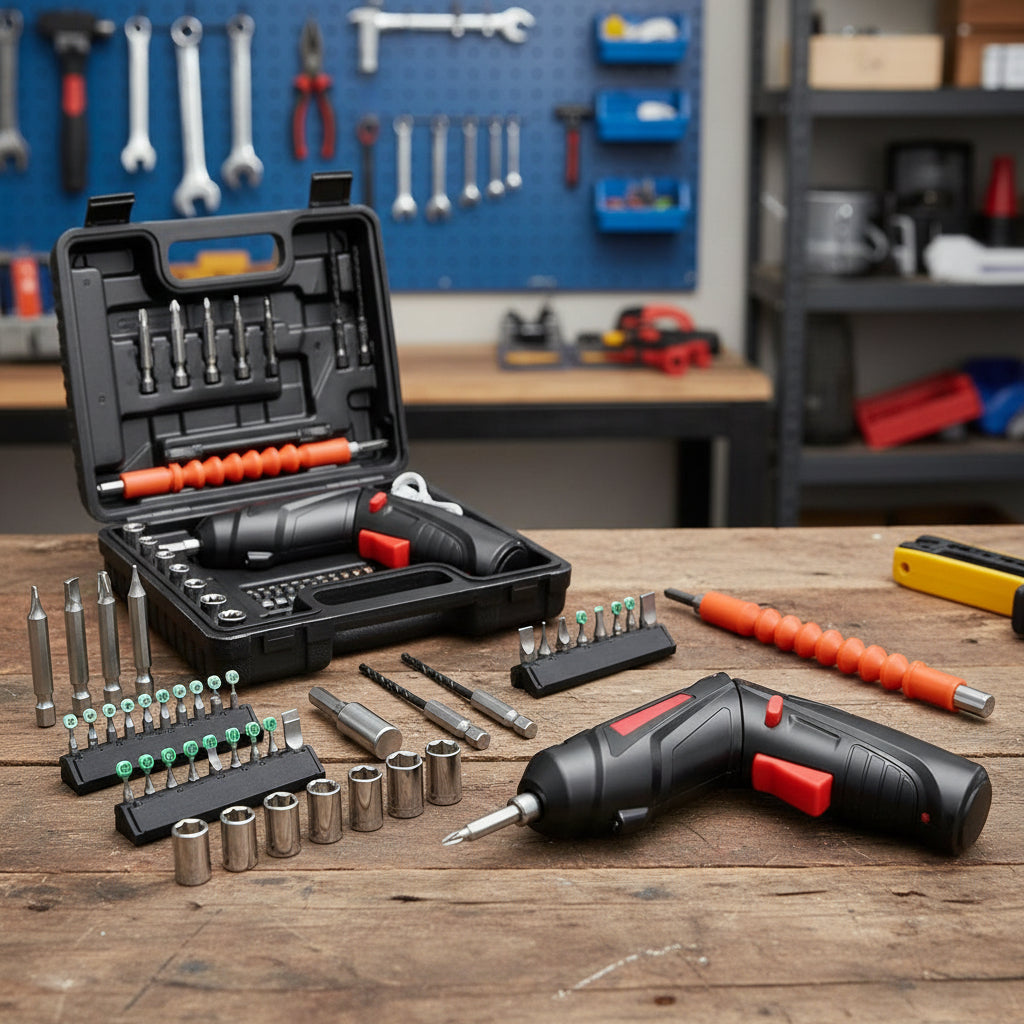 Tournevis sans fil compact pour bricolage et réparations légères à domicile. Outil électrique portable et facile à manipuler.