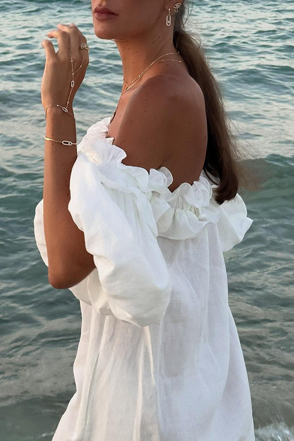 Robe maxi femme Valentina confortable et fluide, avec volants. Style bohème chic pour l'été et la plage.