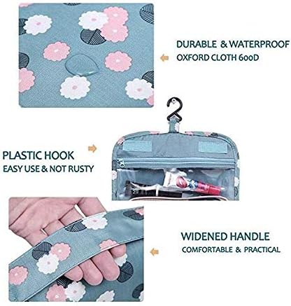 Trousse de toilette étanche avec crochet, rangement voyage facile, motif fleurs.