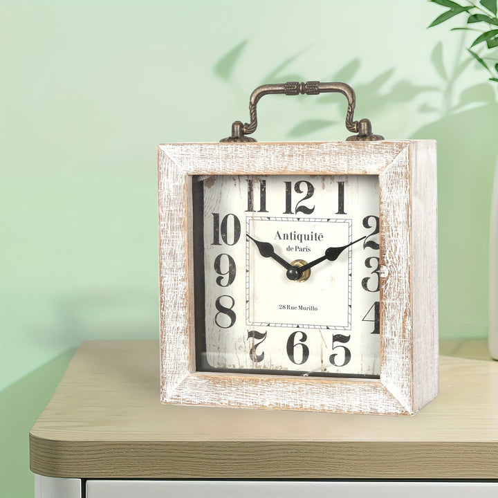 Horloge décorative rustique en bois avec verre, parfaite pour salon, bureau ou cheminée. Design intemporel.