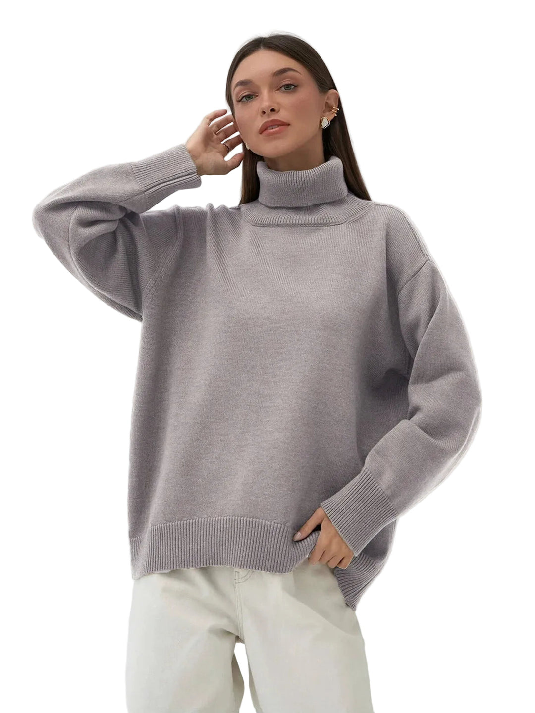Tendance hiver: Pull femme oversize à col roulé, manches longues, style décontracté et chaud.