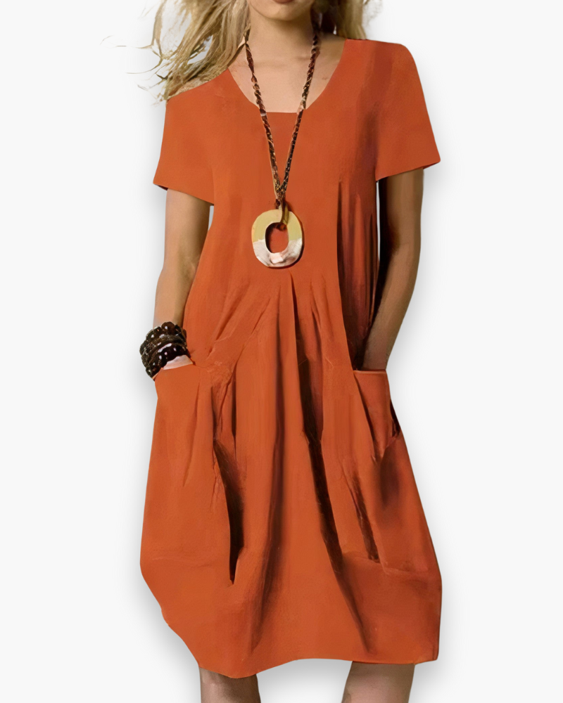 Robe ample midi femme élégante et confortable, idéale pour un style décontracté chic printemps-été.