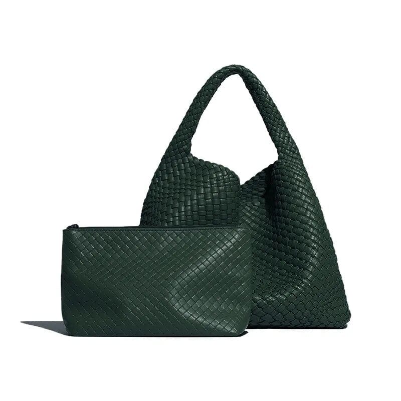 Sac à main argenté tressé en PU. Sac femme tendance et spacieux pour un look mode élégant au quotidien.