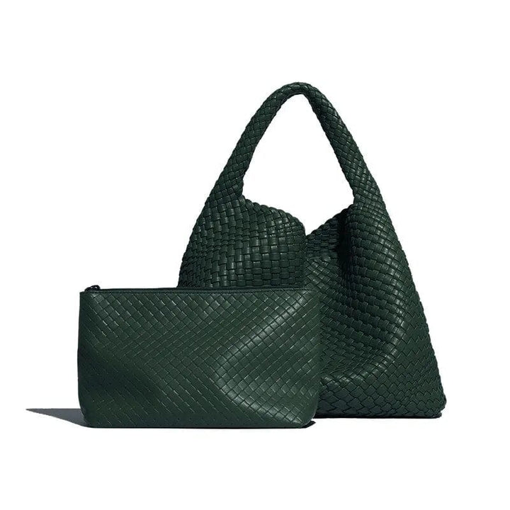 Sac à main argenté tressé en PU. Sac femme tendance et spacieux pour un look mode élégant au quotidien.