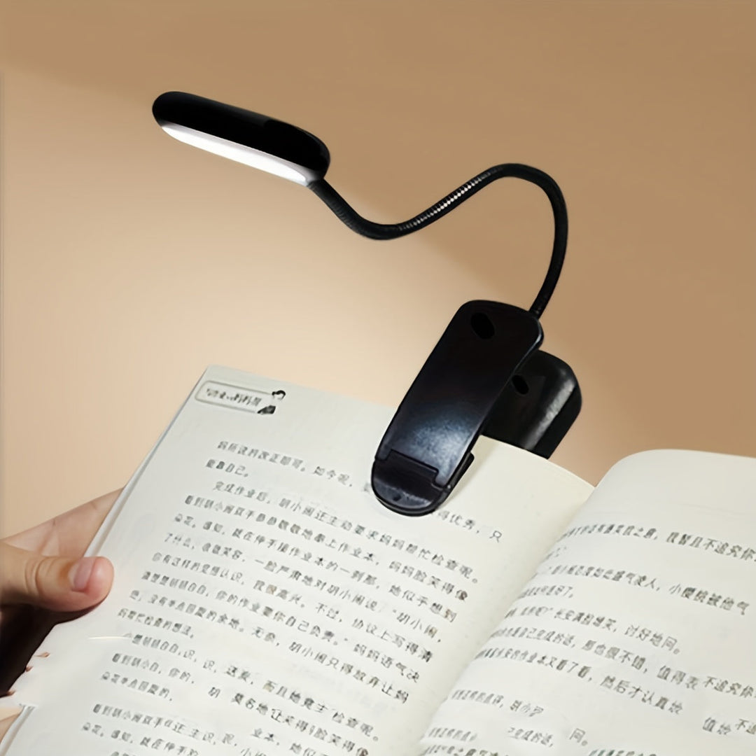 Lampe de lecture portable à pince avec col flexible, idéale pour lire n'importe où, sans fil.