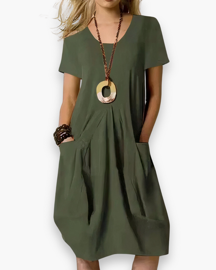 Élégante robe ample midi pour femme, offrant un confort optimal et un style chic décontracté pour le printemps.