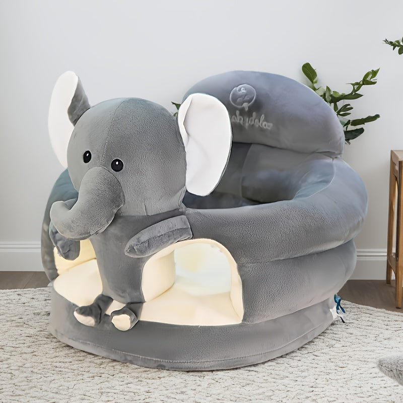Siège bébé en peluche pour l'apprentissage de l'assise, design ludique, confort et sécurité assurés.