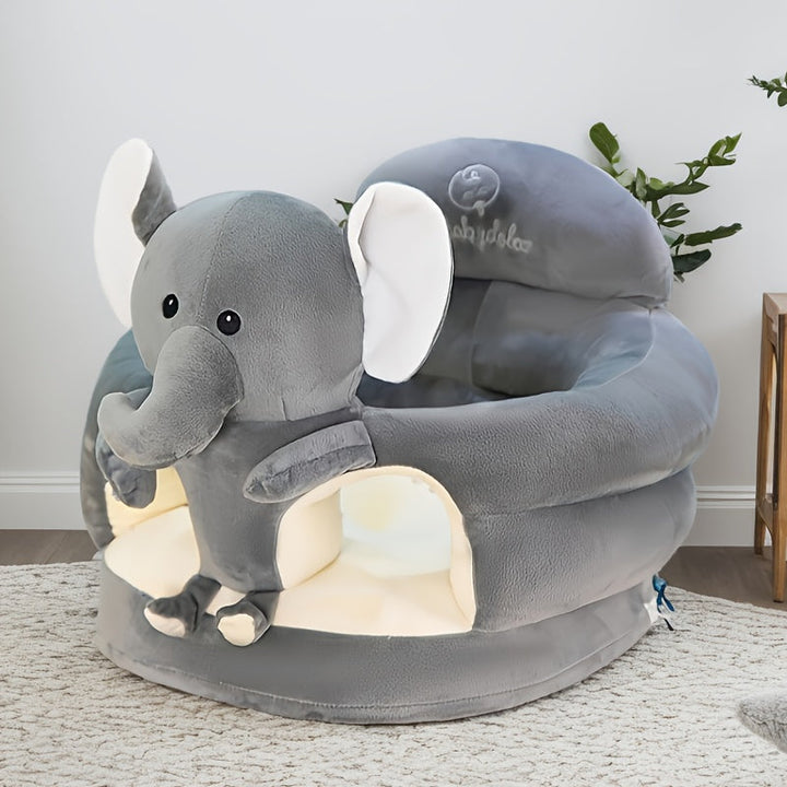 Siège bébé en peluche pour l'apprentissage de l'assise, design ludique, confort et sécurité assurés.