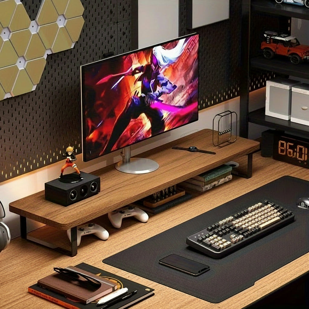Support moniteur MODURA multifonction en acier, rehausseur de bureau et organisateur. Accessoire essentiel télétravail.