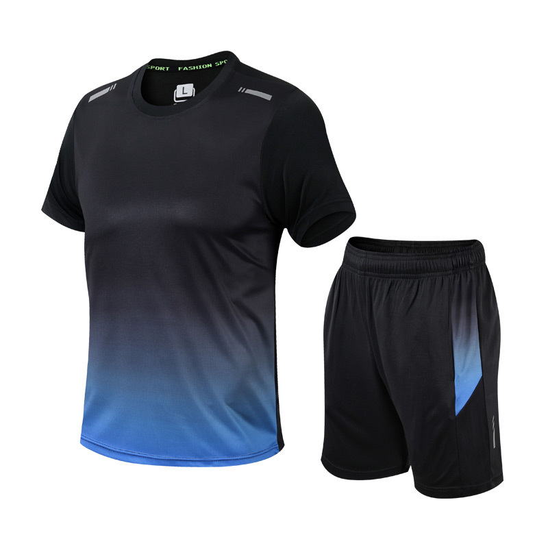 Ensemble complet homme : T-shirt et short de sport pour performance athlétique ou confort au quotidien en été.